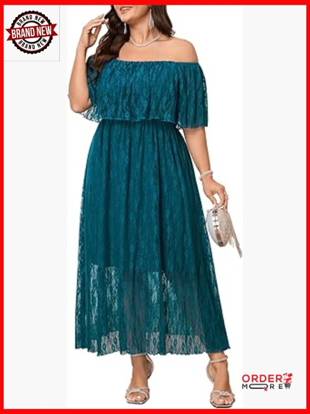 Plus Size Formal Off Shoulder Lace Maxi Dress A-Line Empire Waist